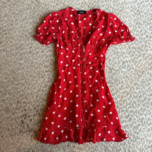 The Kooples Moonlight Dots Red and White Mini Dress, size 0 - Picture 2 of 10